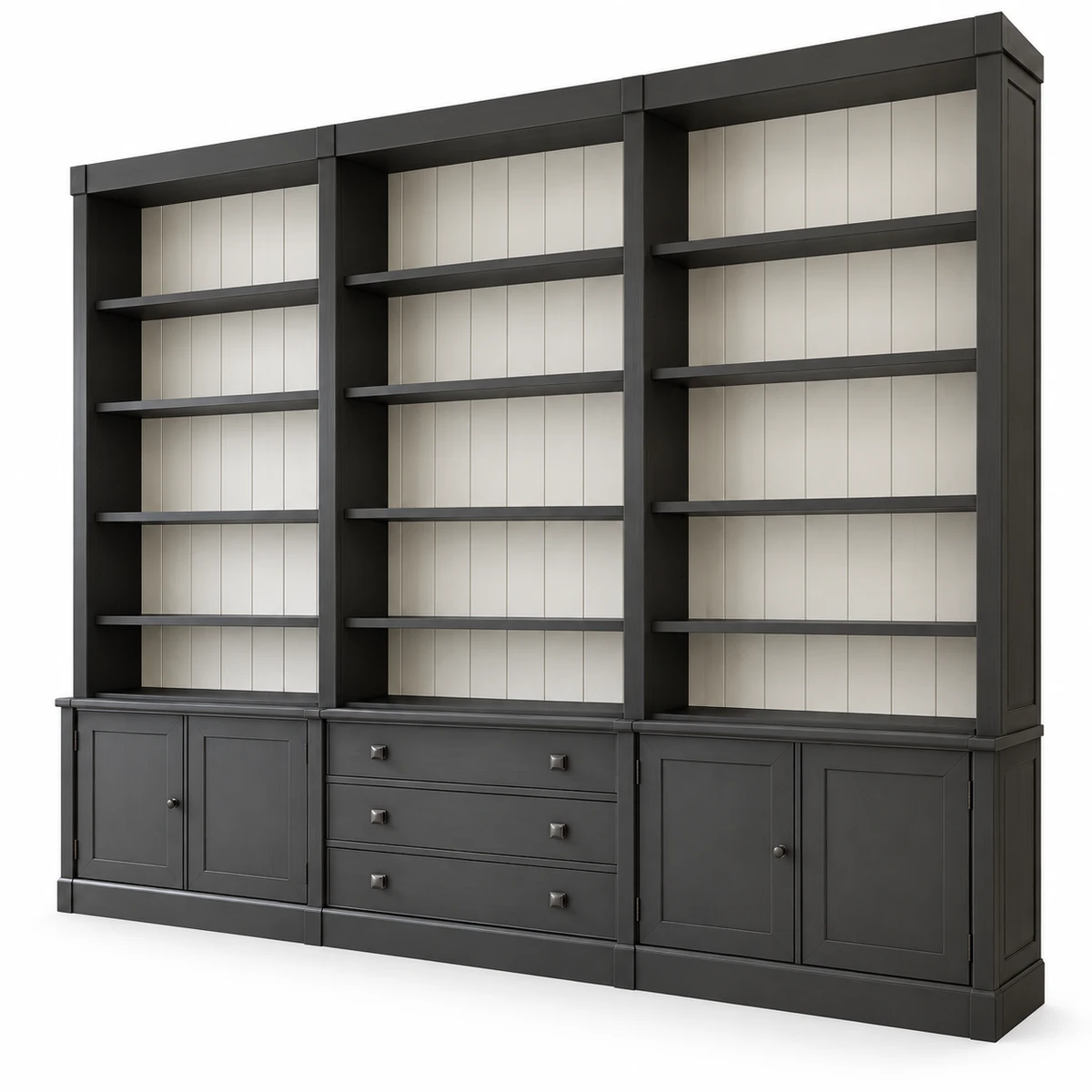 Bibliothèque Gabriel en bois noir sur fond blanc