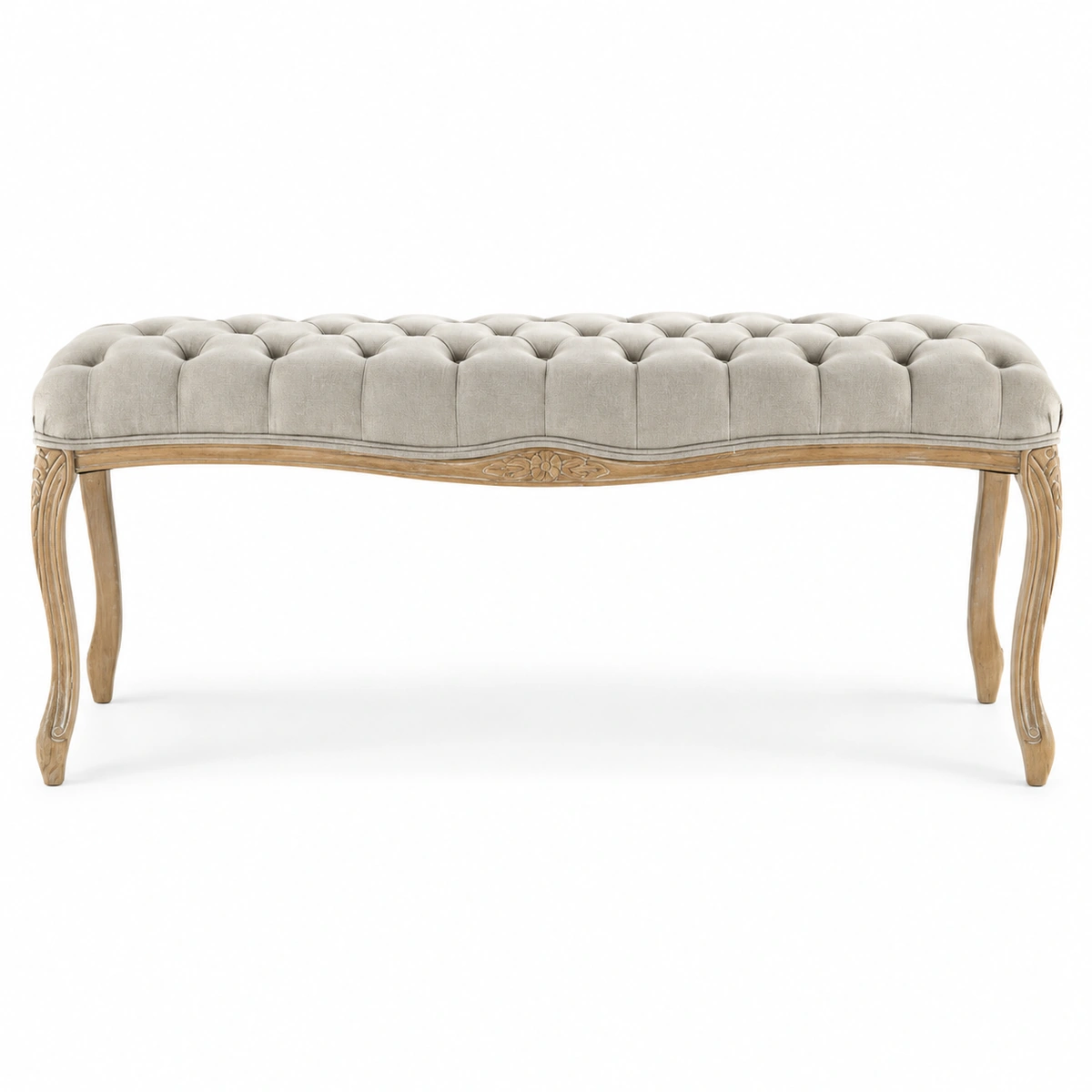 Bout de lit Louis XV beige et bois sur fond blanc
