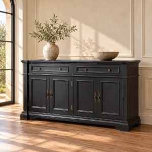 Buffet Sophia noir anthracite dans une salle à manger beige