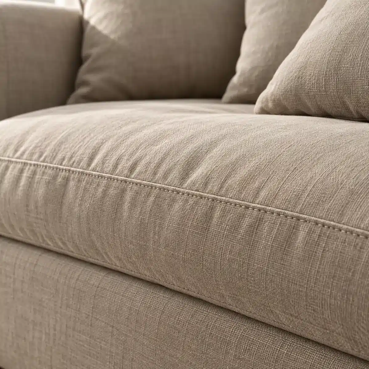 Tissu beige et couture du coussin du canapé Athène