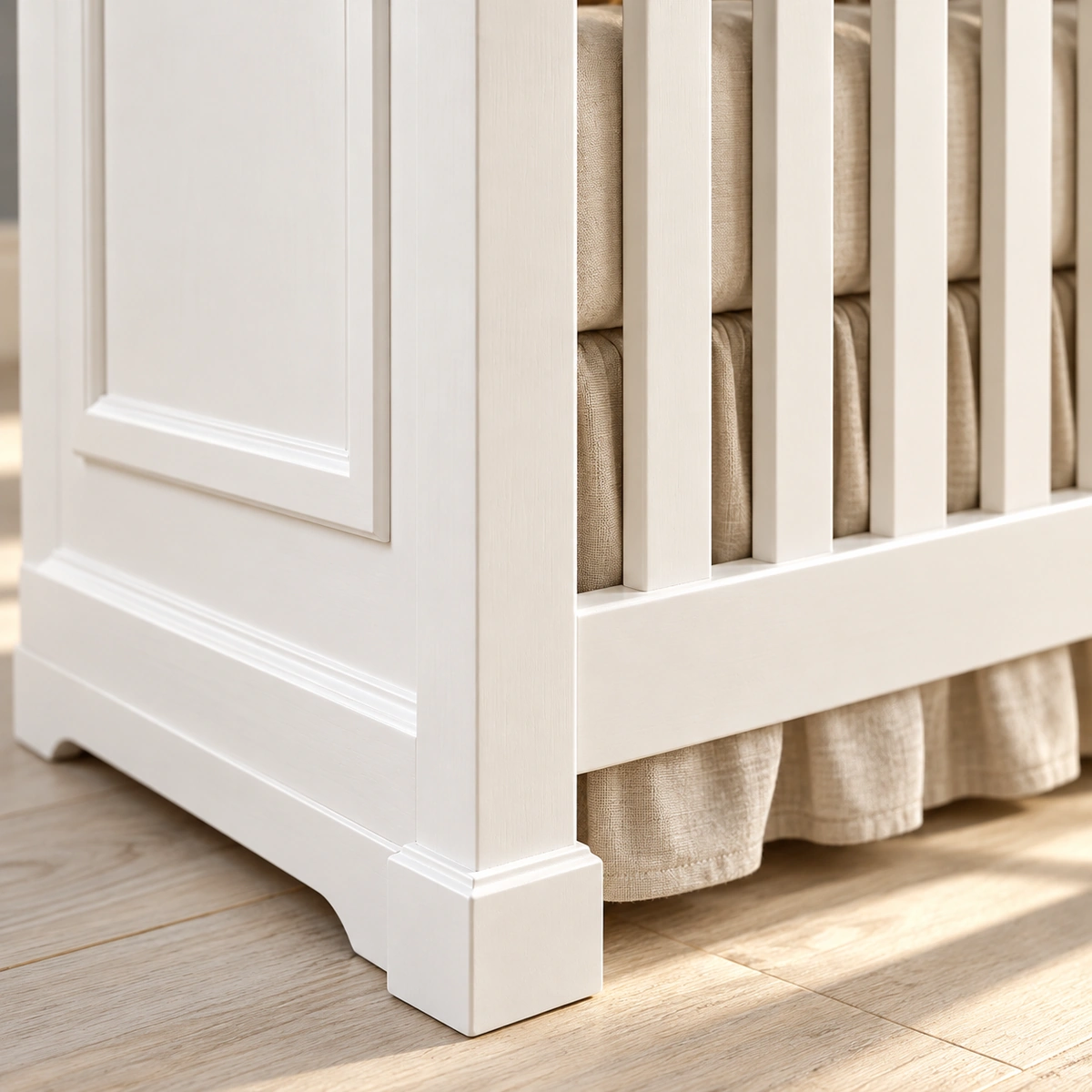 Barreaux blancs et pied carré du lit bébé Camille