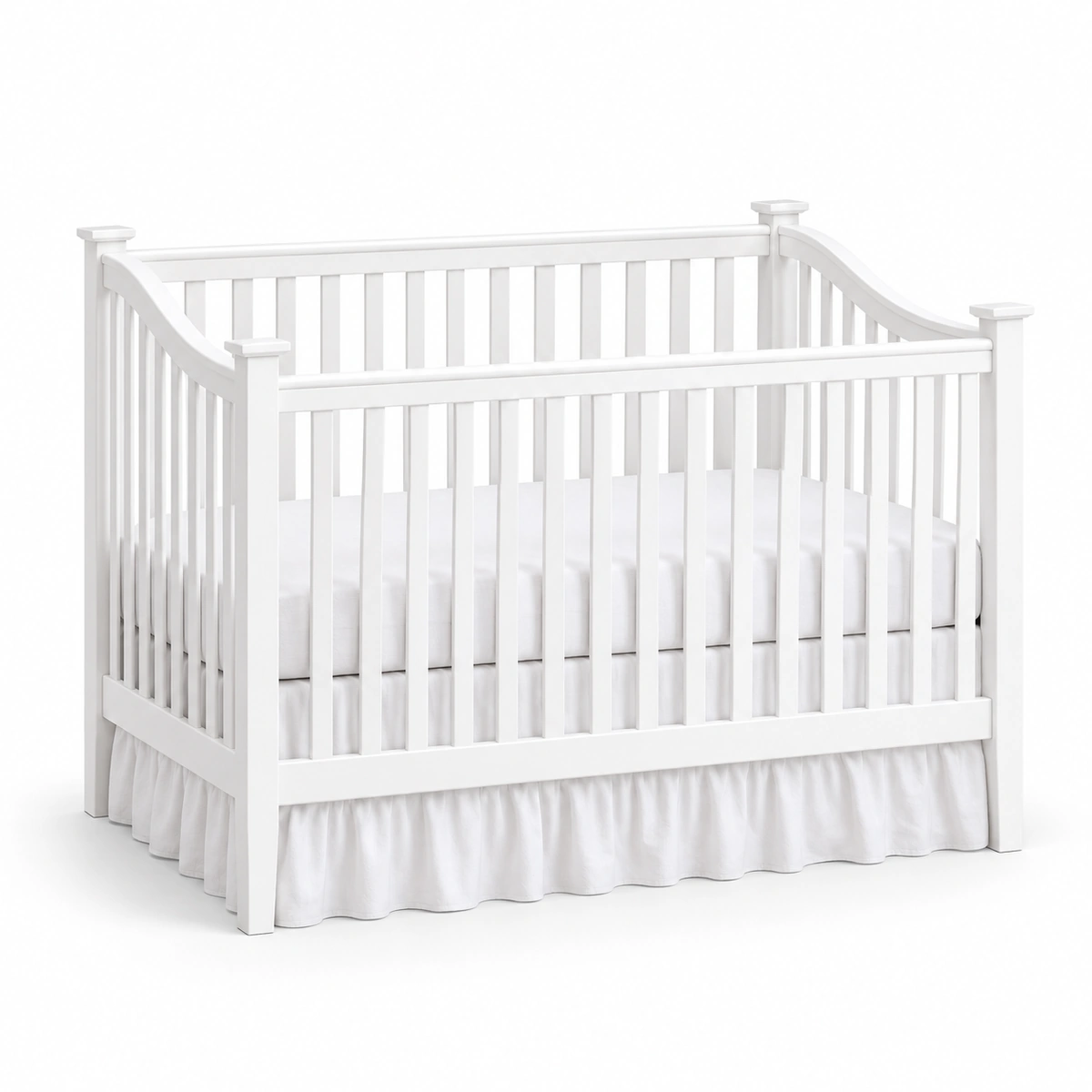 Lit bébé Juliette blanc à barreaux sur fond blanc
