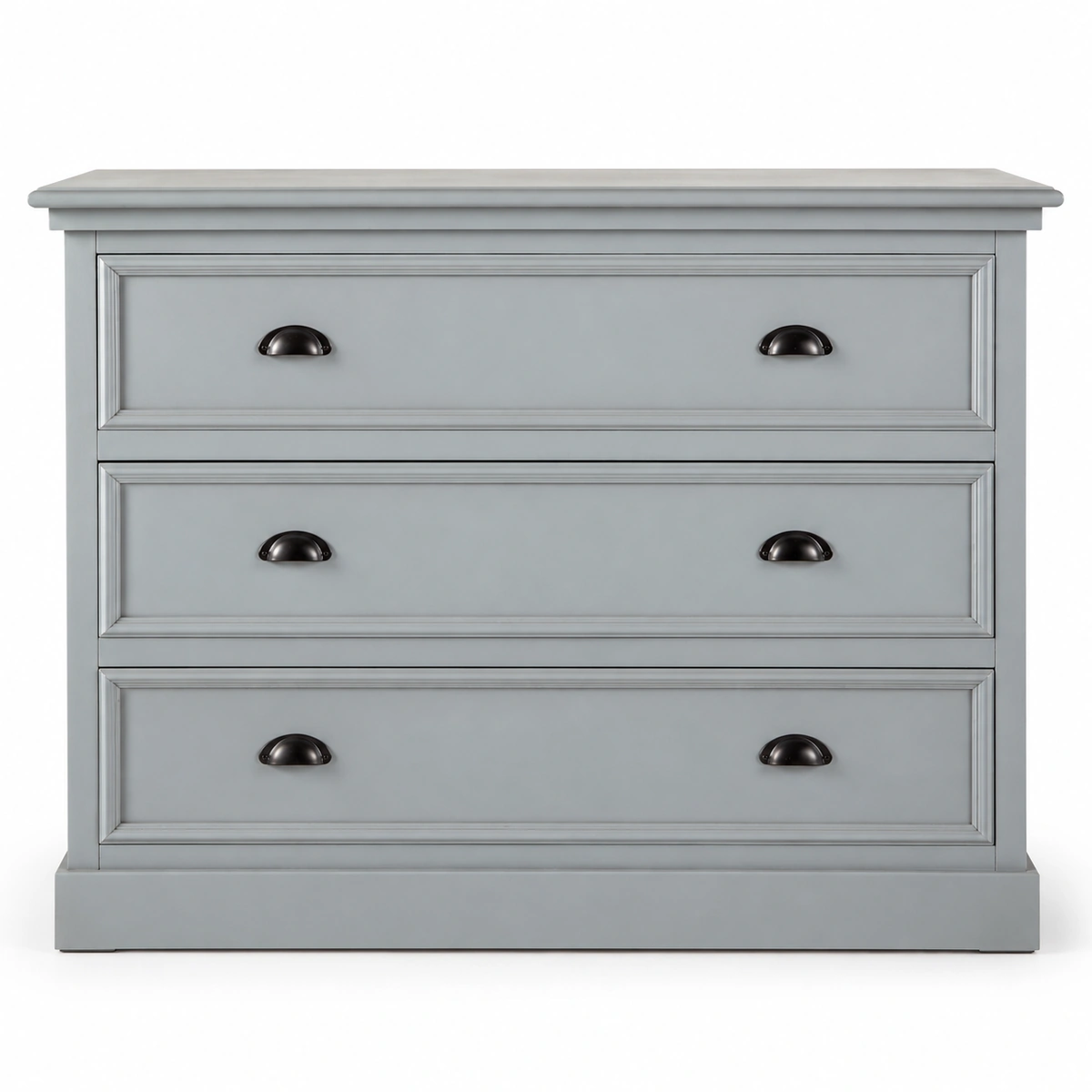 Commode Club grise avec poignées noires sur fond blanc