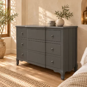 Commode Emilie gris anthracite dans une chambre aux murs beige