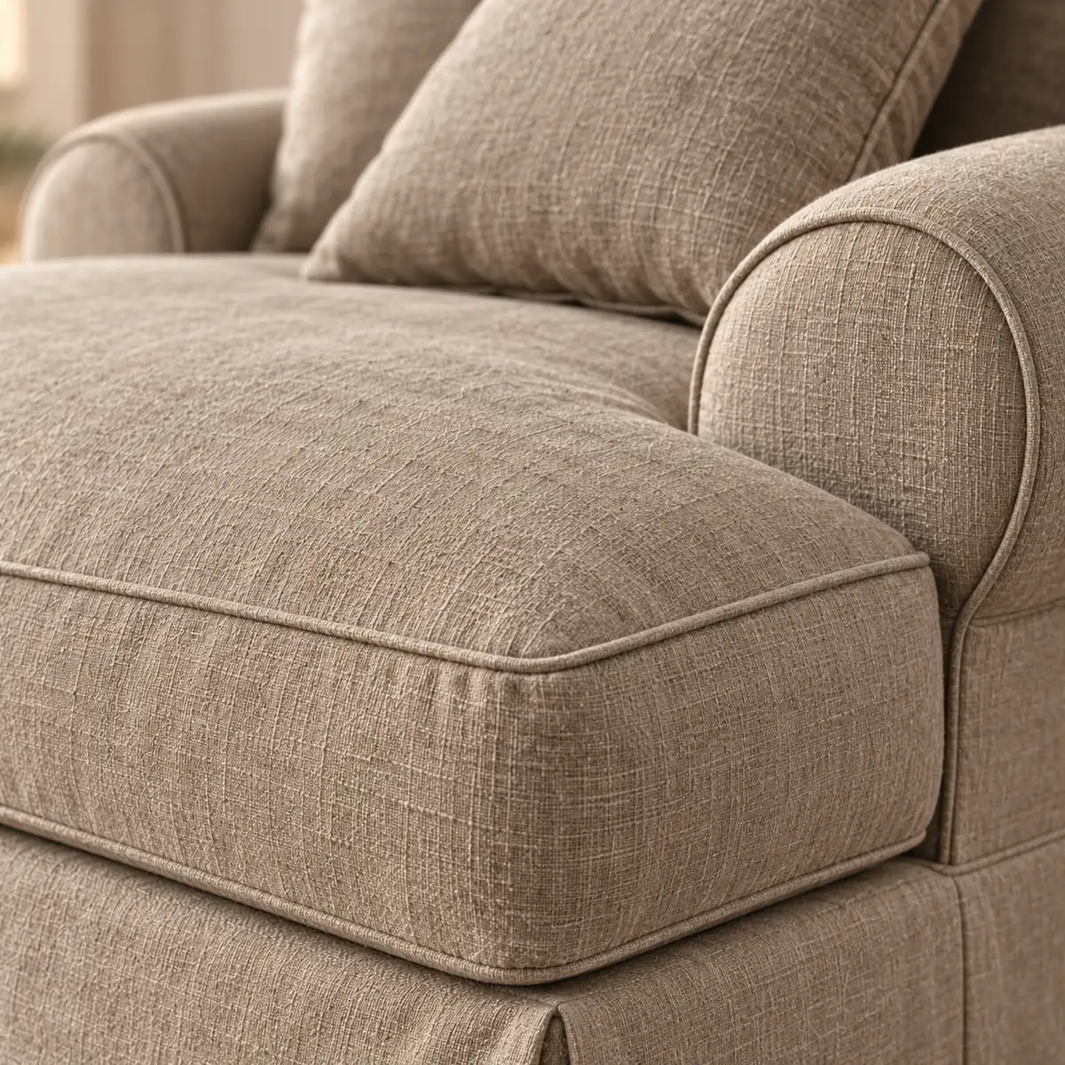 Lin taupe et coutures de la dormeuse Gabriel