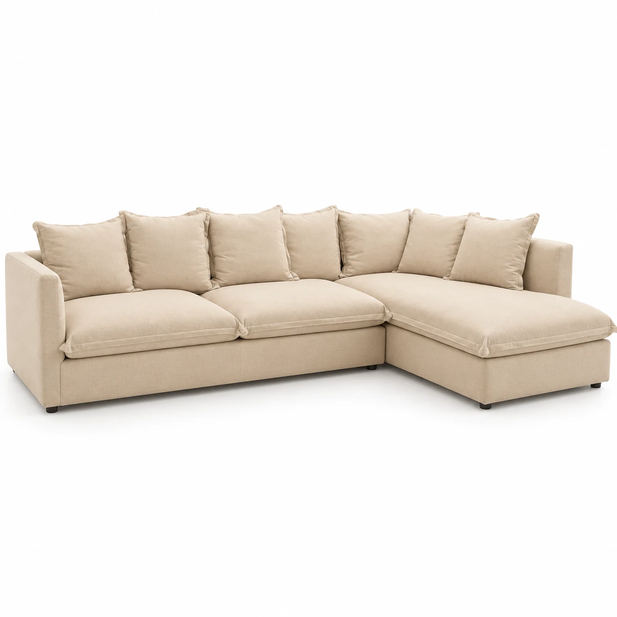 Salon de coin Louiz en tissu beige sur fond blanc