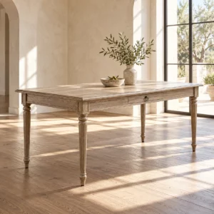 Table rectangulaire Louis XVI en bois dans une salle lumineuse