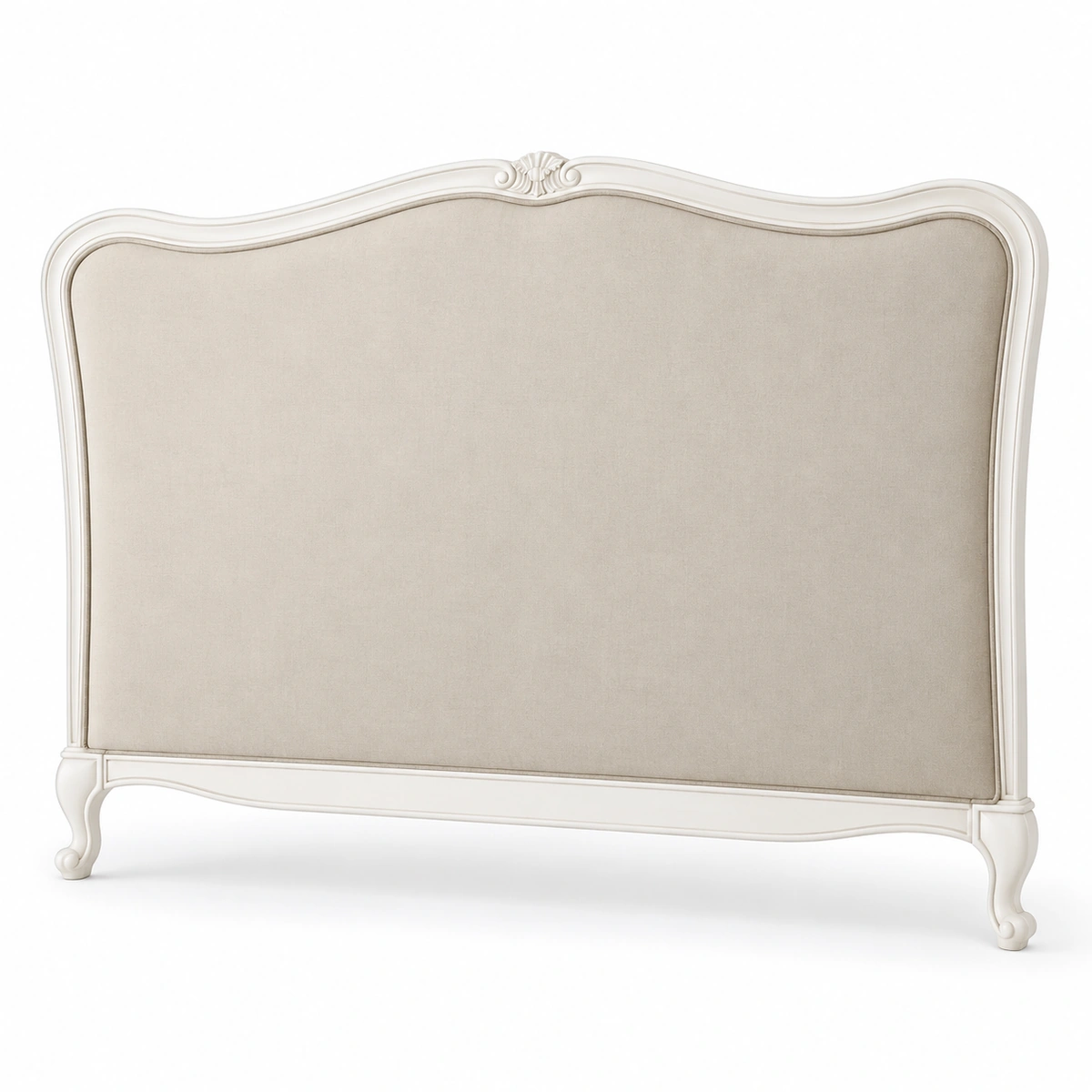 Tête de lit Flora beige à cadre blanc sur fond blanc